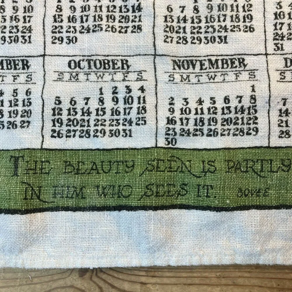 VTG 1975 Kay Dee Calendar Linen Tea Towel Mountain “The Beauty Seen Is Partly..”